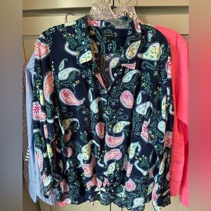 NWOT Talbots Navy Paisley Blouse, SZ XL. Never Worn.